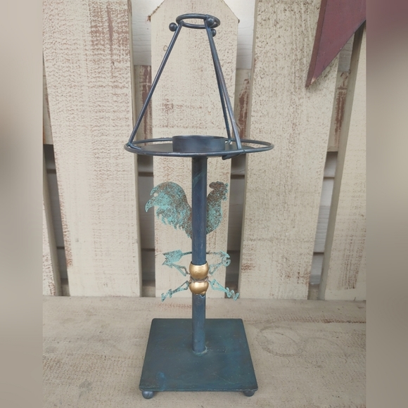 Vintage Rustic Rooster Weathervane Candle Holder Farmhouse 12" Metal Country - Picture 4 of 10